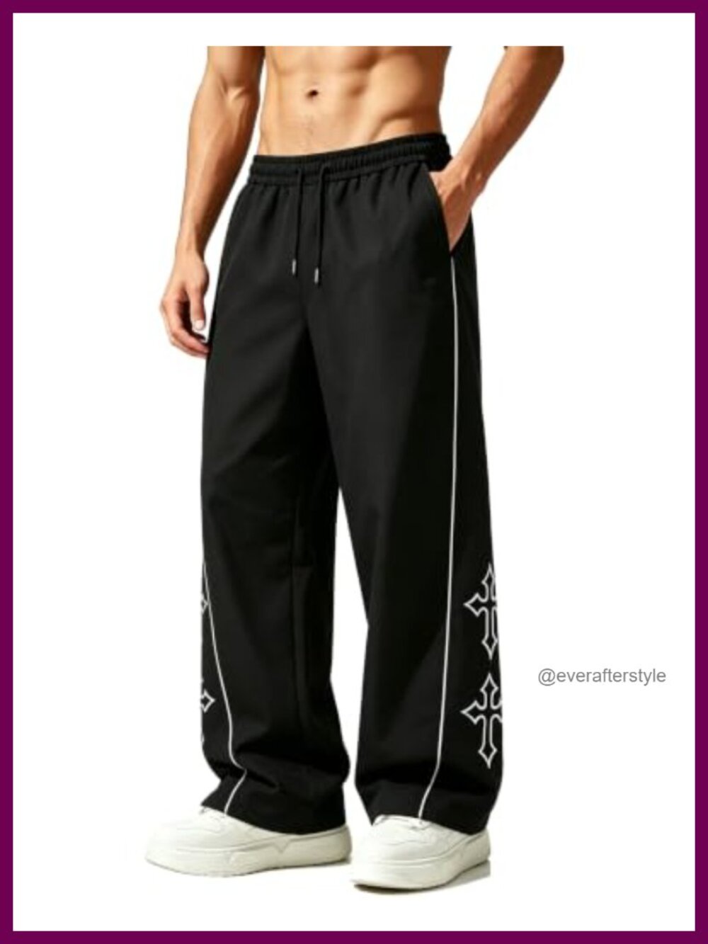 Men's Baggy Pants Drawstring Waist Loose Straight Leg Trousers